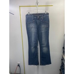 Vanilla Star‎ Jeans Womens 9 Blue Denim Flare Leg Embroidered Pocket Y2K Medium